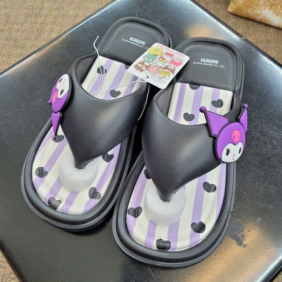 Brand New Sanrio Kuromi Black Heart Slippers Size: US 8 - Picture 2 of 10